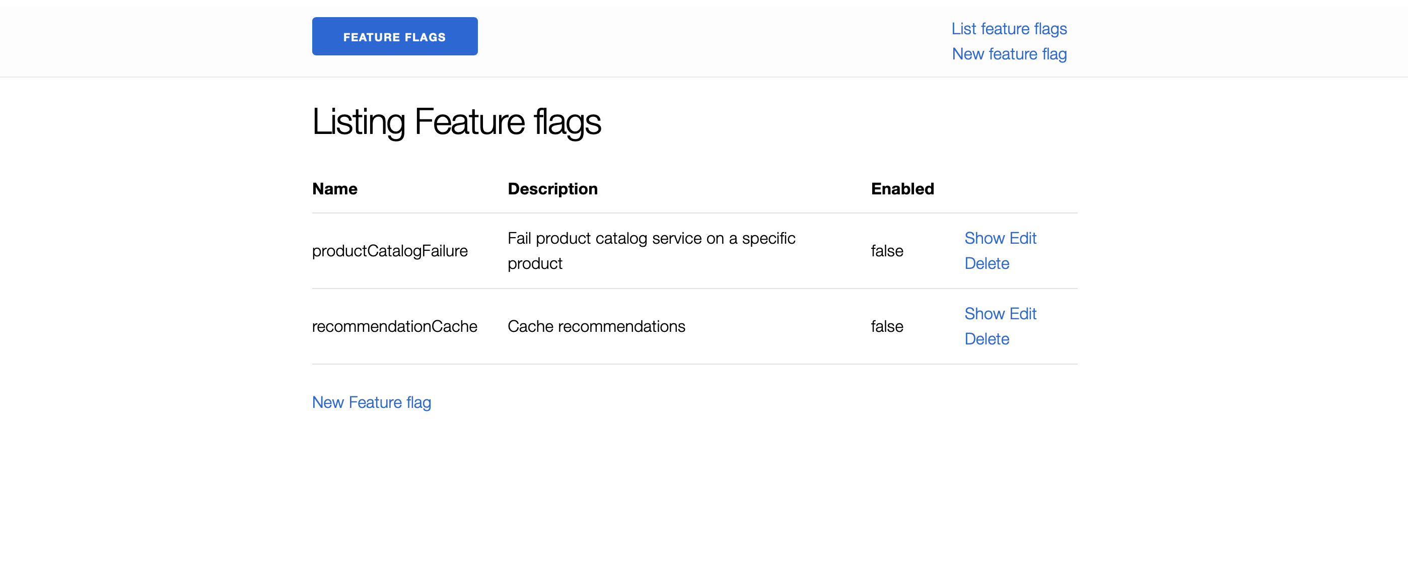 featureflagservice UI のスクリーンキャプチャ featureflagservice UI のスクリーンキャプチャ